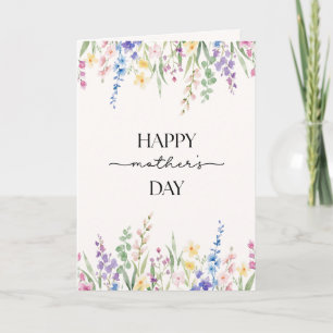 Cartão Aquarela Elegante de Flores Silvestres Feliz Dia d