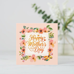 Cartão Aquarela Elegante Floral Feliz Dia das Mães