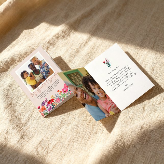 Cartão Aquarela Floral | Foto do Dia das Mães da Filha (Criador carregado)