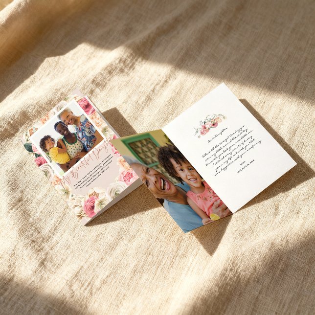 Cartão Aquarela Floral | Foto do Dia das Mães da Filha pa (Criador carregado)