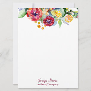 Cartão Aquarela floral personalizada vermelha e laranja