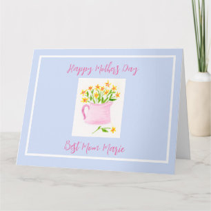 Cartão Aquarela Floral Rosa Dia das Mães NOME FOTO
