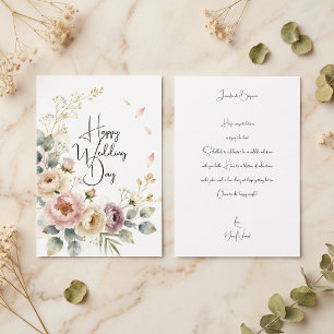 Cartão Aquarela Flores Cor-de-Rosa Parabéns pelo Casament