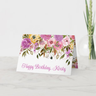 Cartão Aquarela Flores de Primavera Rosa e Amarelo Aniver