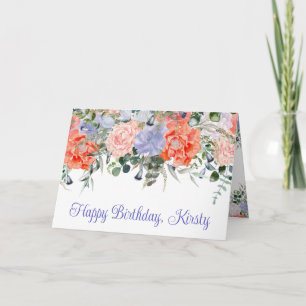 Cartão Aquarela Flores de Verão Laranja e Roxo Aniversári