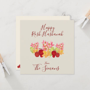 Cartão Aquarela Folhas Maçãs Rosh Hashanah PLANA