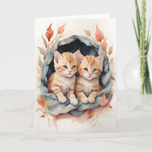 Cartão Aquarela Gato Laranja com Flores Melhor Amigos Car