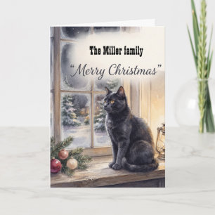 Cartão Aquarela Gato Preto Natal Janela Natal