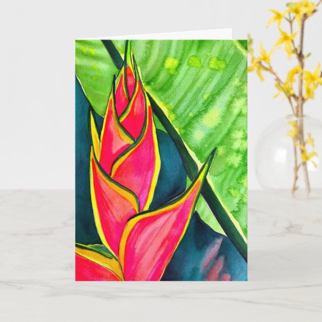 Cartão Aquarela heliconia flor tropical (Flor Amarela)