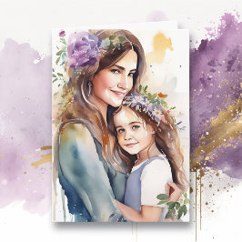 Cartão Aquarela Mãe e Filha Roxo | Dia das Mães