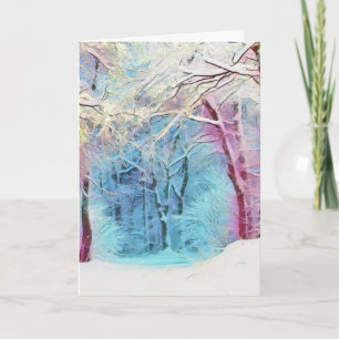 Cartão Aquarela moderna de árvores nevadas coloridas