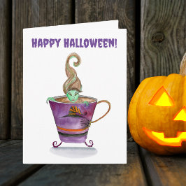 Cartão Aquarela O Coquetel de uma Bruxa Feliz Halloween
