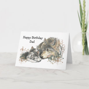 Cartão Aquarela Pai de Aniversário Wolf & Cubs Animal Art