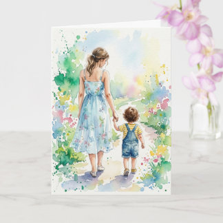 Cartão Aquarela Personalizada Mãe e Filho