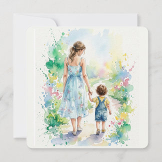 Cartão Aquarela Personalizada Mãe e Filho