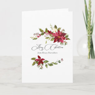 Cartão Aquarela Poinsettia Saudação de Natal Corporativa