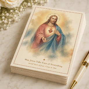 Cartão Aquarela Sagrado Coração Jesus Oração Católica