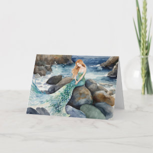 Cartão Aquarela Sereia Pensando Em Você