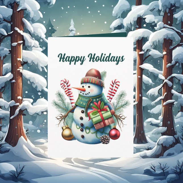 Cartão Aquarela Snowman de Natal adiciona texto (Criador carregado)