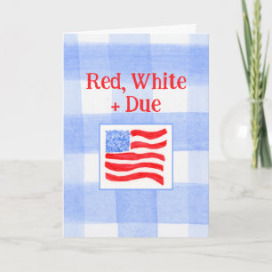 Cartão Aquarela Xadrez Bandeira EUA Vermelho Branco Bebê