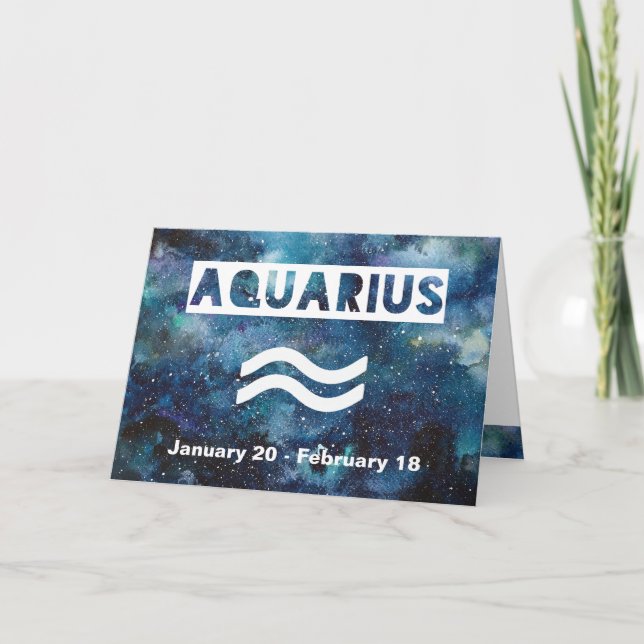 Cartão Aquarius Astrology Blue Watercolor Galaxy Astrolog (Frente)