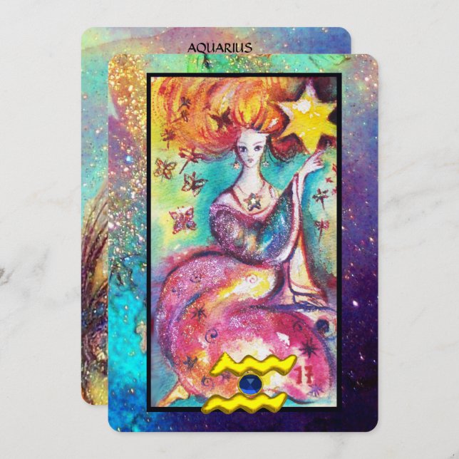 CARTÃO AQUARIUS, ESTRELA TAROT ASTROLOGY ZODIAC ANIVERSÁR (Frente/Verso)