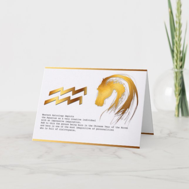 Cartão Aquarius Horse Chinese Western Astrology Birthday (Frente)
