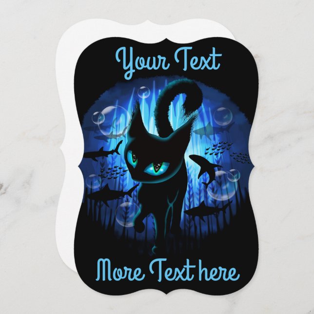 Cartão Aquático - Gato Surreal na Fantasia do Oceano Prof (Frente/Verso)