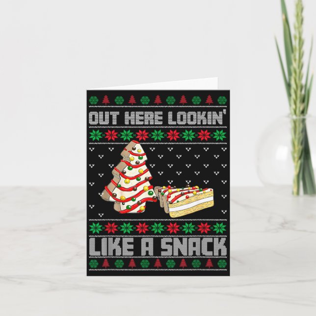 Cartão Aqui fora parecendo um lanche Debbie Cakes Natal (Frente)