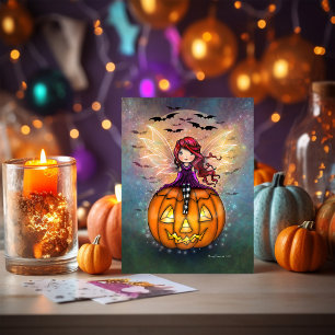 Cartão Aqui Vêm os Morcegos Fada de Halloween Fofo