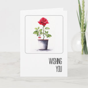 Cartão Arbusto de Rosa Vermelha em Aquarela de Aniversári