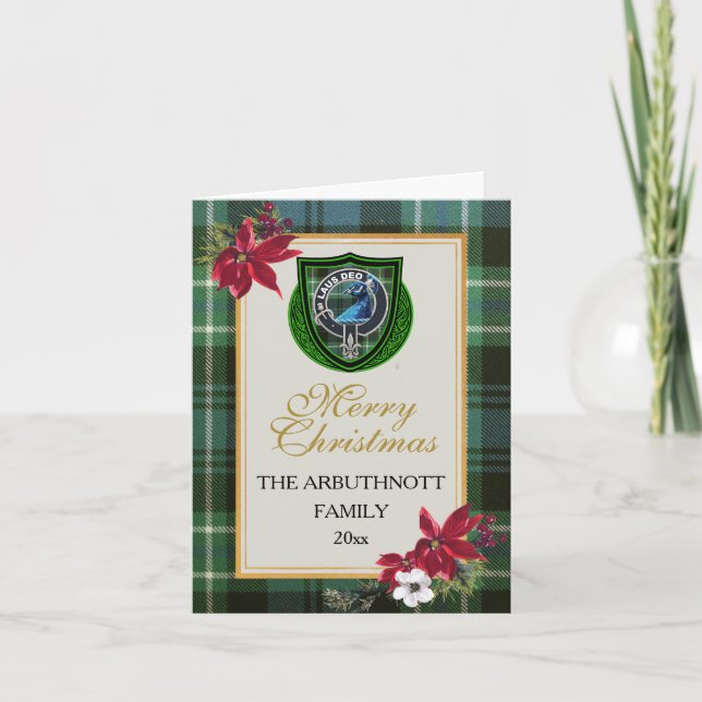 Cartão Arbuthnott Scottish Clan Tartan & Crest (Frente)