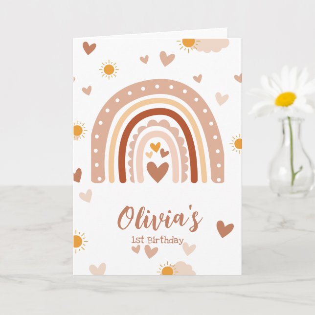 Cartão Arc en ciel Boheme - 1 an Anniversaire Fille (Planta pequena)