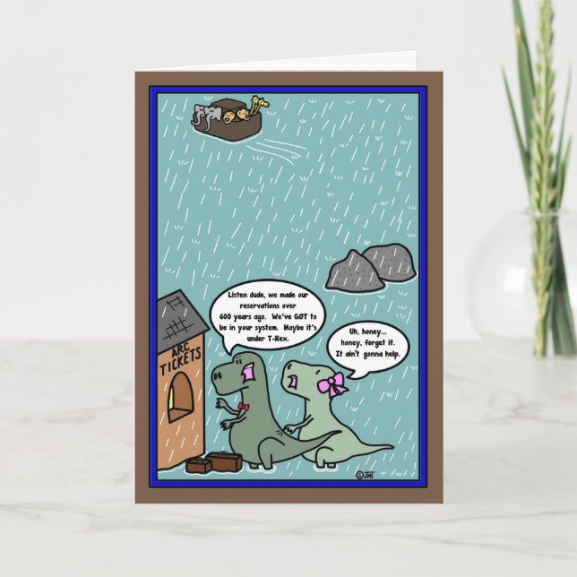 Cartão Arca de Noé - Os dinossauros estão atrasados para  (Frente)
