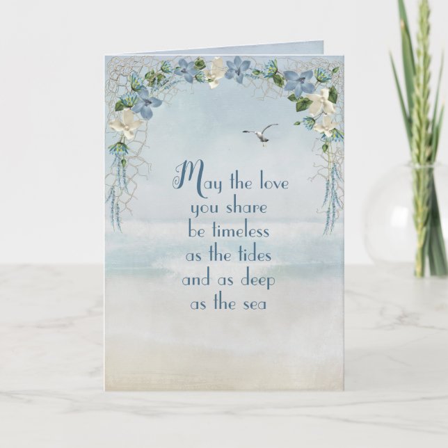 Cartão Arca Flor de Casamento na Aquarela Oceânica (Frente)