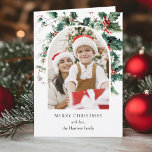 Cartão Arch de Foto de Natal Moderno c/Holly<br><div class="desc">Design colorido moderno com um modelo de fotografia em arco rodeado por um santo festivo com campos de texto editáveis.</div>