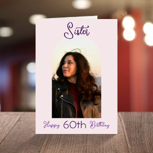 Cartão Arch de Fotografias de Script Rosa de Aniversário 