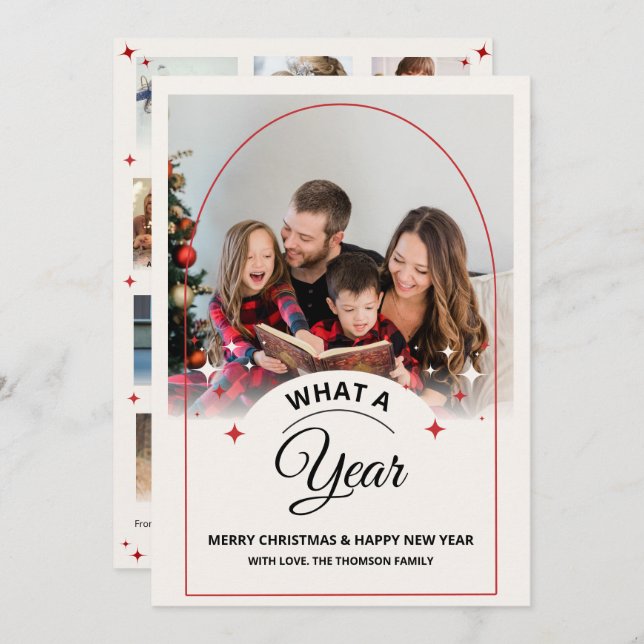 Cartão Arch o que é um ano no Natal de Várias Fotografias (Frente/Verso)