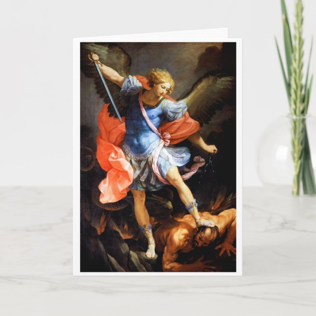Cartão Archangel Michael tramples Satan, Guido Reni (Frente)