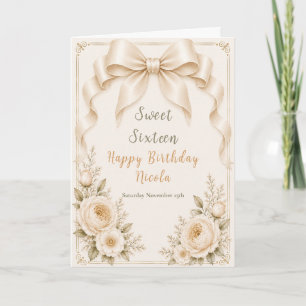 Cartão Arco de Coquetele de Champanhe Floral Sweet Sixtee