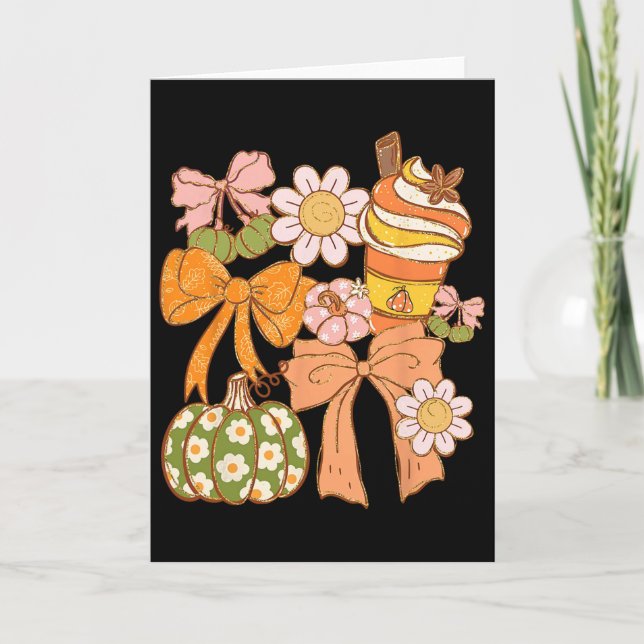 Cartão Arco de Coquette Abóbora Temporada Outono Folhas d (Frente)