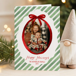 Cartão Arco de Natal Foto Quadro Verde Vermelho Caprichos