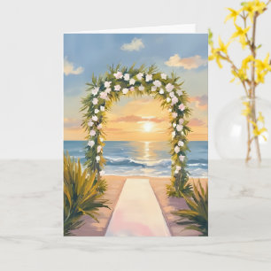 Cartão Arco Floral de Aquarela para Casamento na Praia