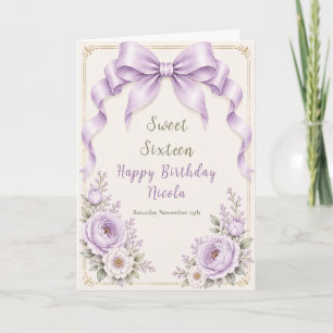Cartão Arco Floral de Lavanda Coquette Sweet Sixteen