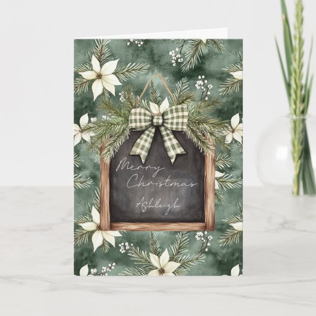 Cartão Arco Floral de Quadro Negro de Natal Marrom Rústic (Frente)