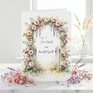 Cartão Arco Floral Rosa em Aquarela para Parabéns de Casa