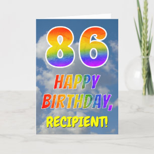 Cartão Arco-Íris "86" e "FELIZ ANIVERSÁRIO", Nuvens, C