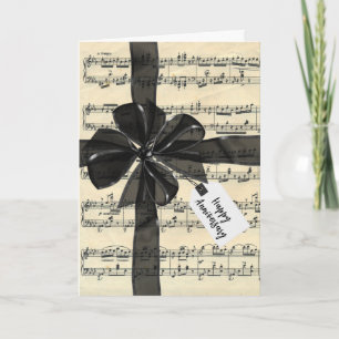 Cartão Arco Preto de Aniversário em Partitura