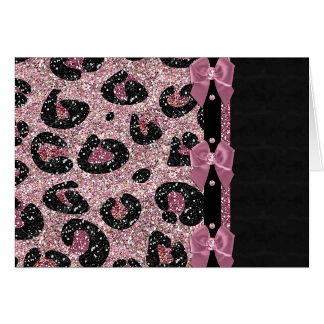 Cartão ARCOS de Fita de Impressão de Leopardo Rosa-Rockab (Frente Horizontal)