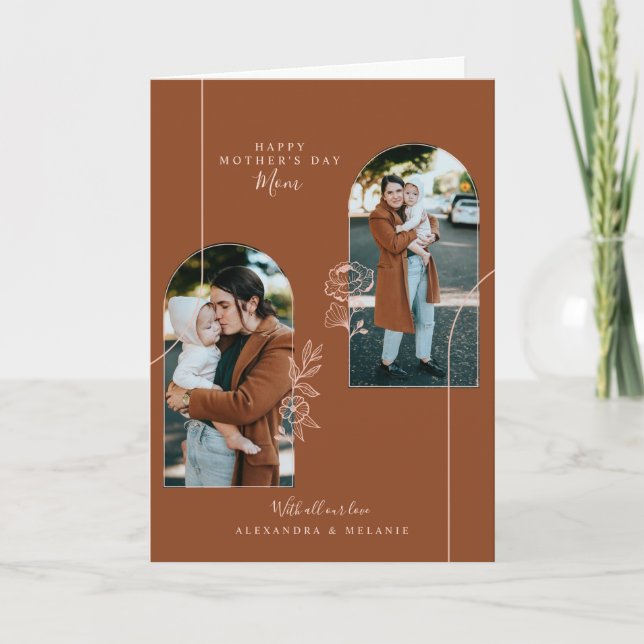 Cartão Arcos de Fotografias Floral Rosa de Dia de as mães (Frente)